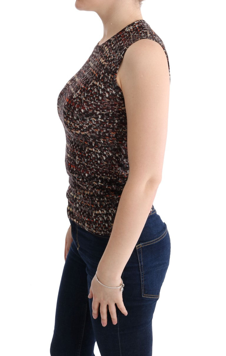 Multicolor print gebreide top wollen T-shirt