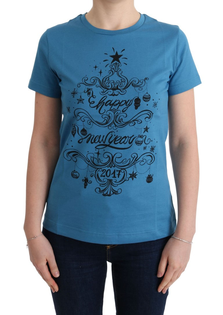 Blauw katoenen 2017 motief T-shirt