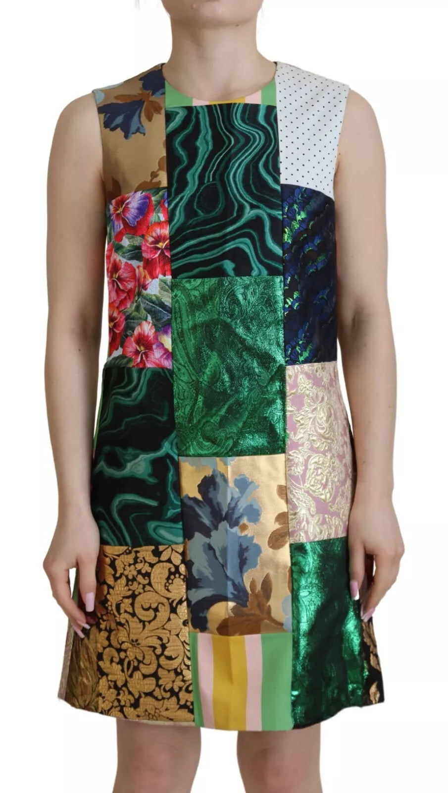 Multicolor Jacquard Patchwork Shift Mini Jurk