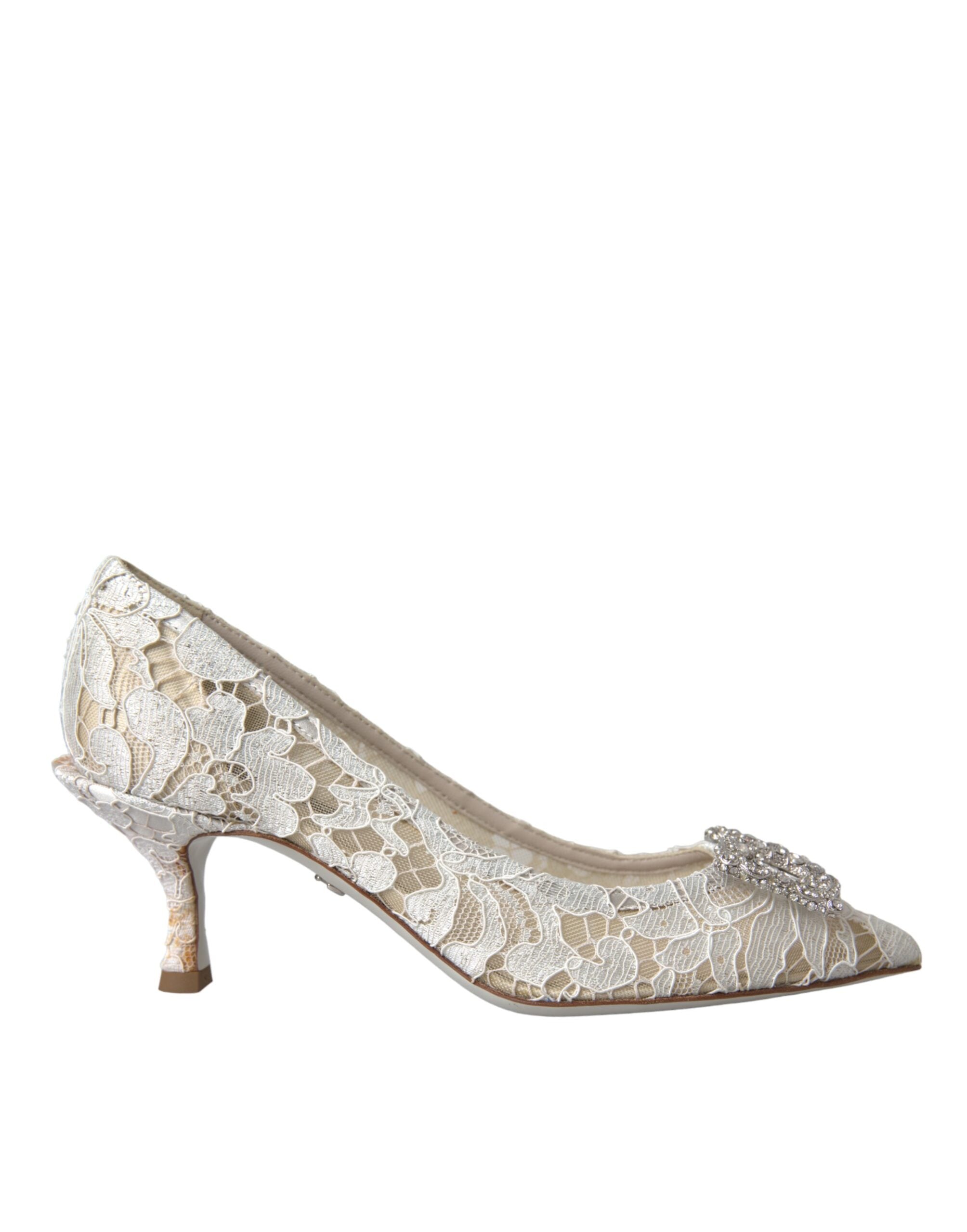 Witte DG Crystal Pumps met Bloemenkant
