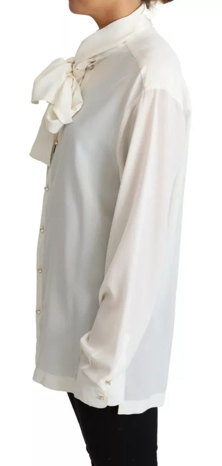 Witte blouse Ascot kraag overhemd zijden top