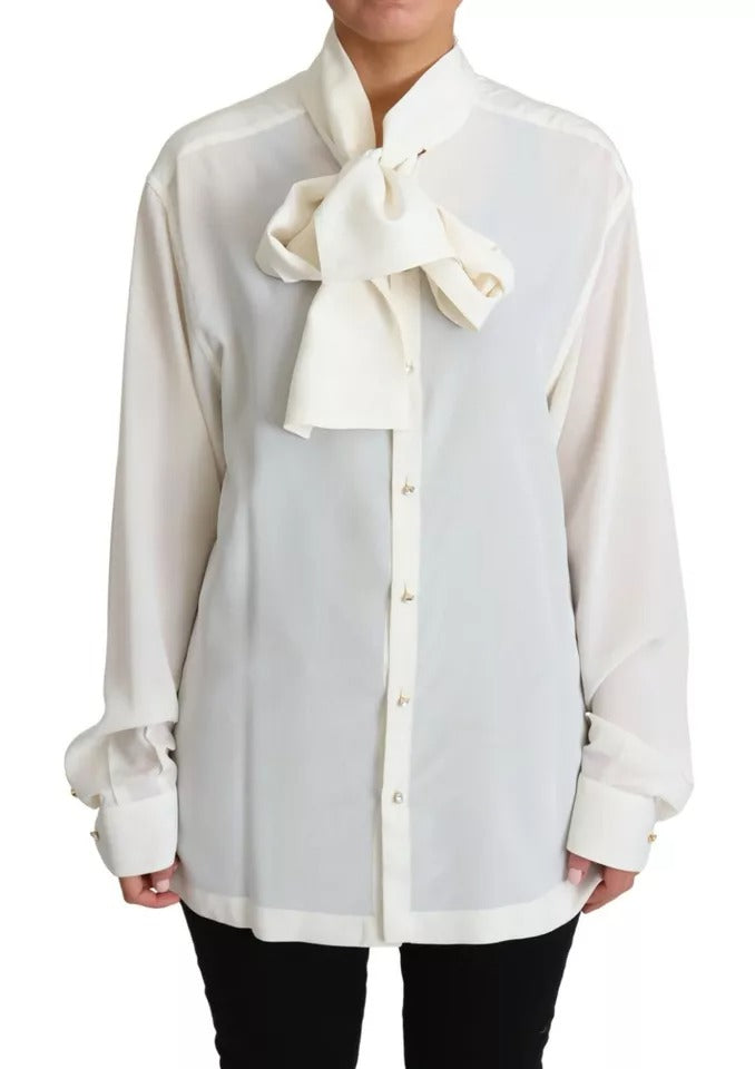 Witte blouse Ascot kraag overhemd zijden top