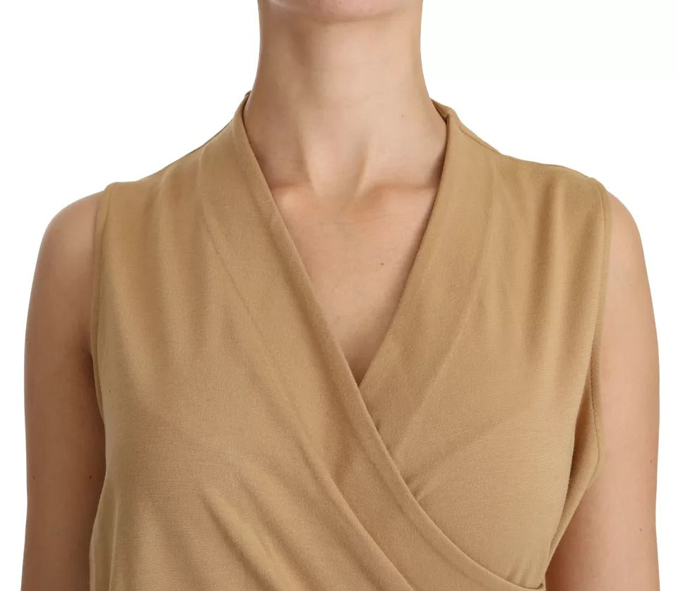 Bruine V-hals shift knielange viscose jurk