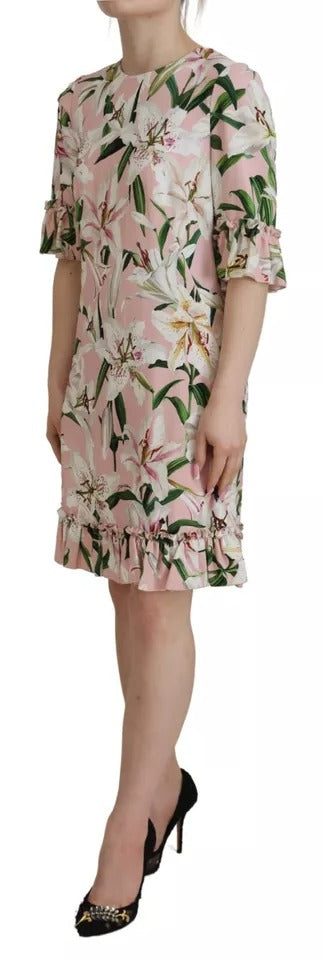 Roze lelie viscose manteljurk tot op de knie