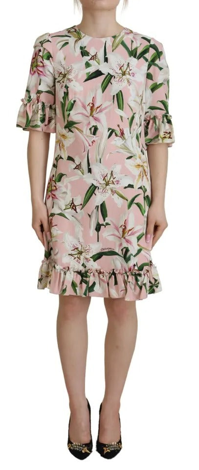 Roze lelie viscose manteljurk tot op de knie