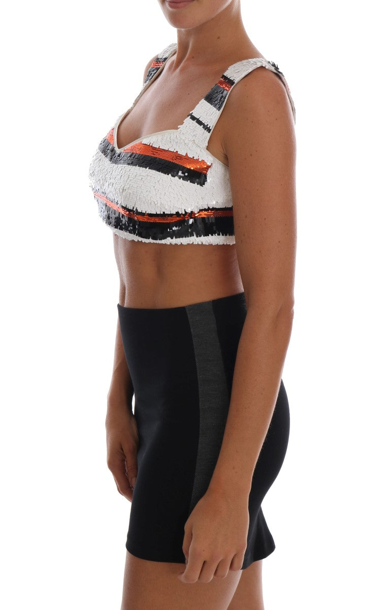 Meerkleurige, met pailletten bezette, stretch bustiertop