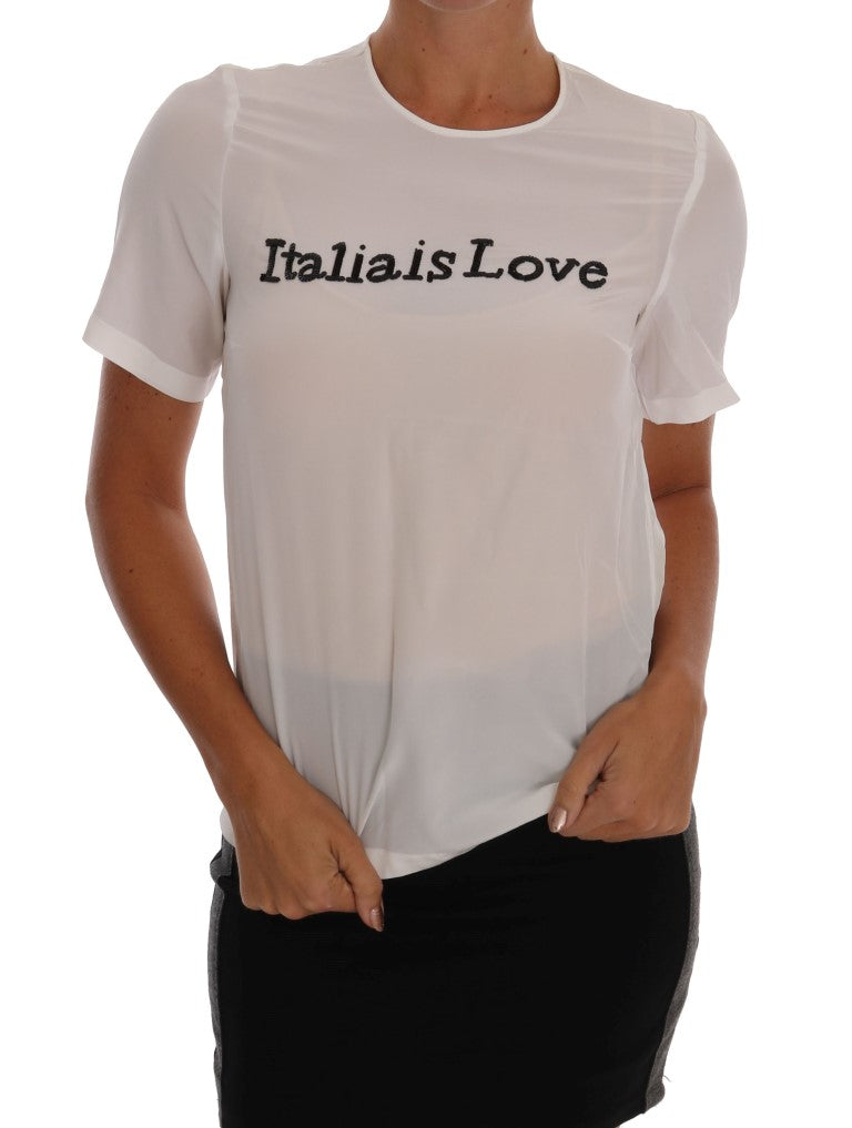 Witte zijden ITALIA IS LOVE blouse T-shirt