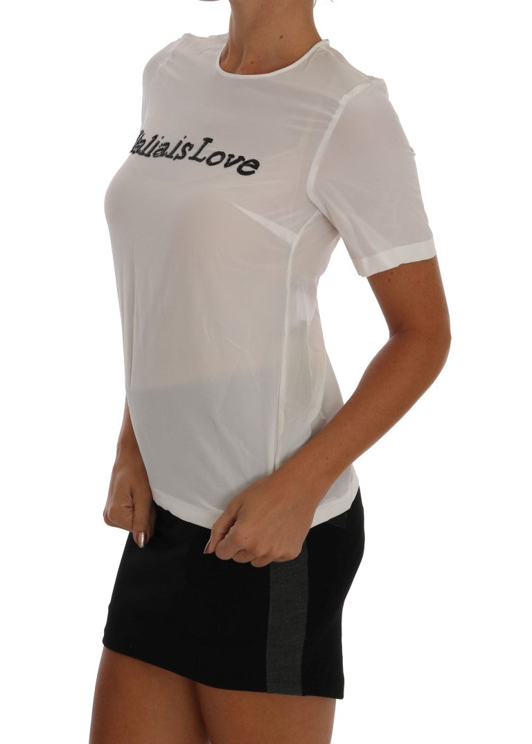 Witte zijden ITALIA IS LOVE blouse T-shirt
