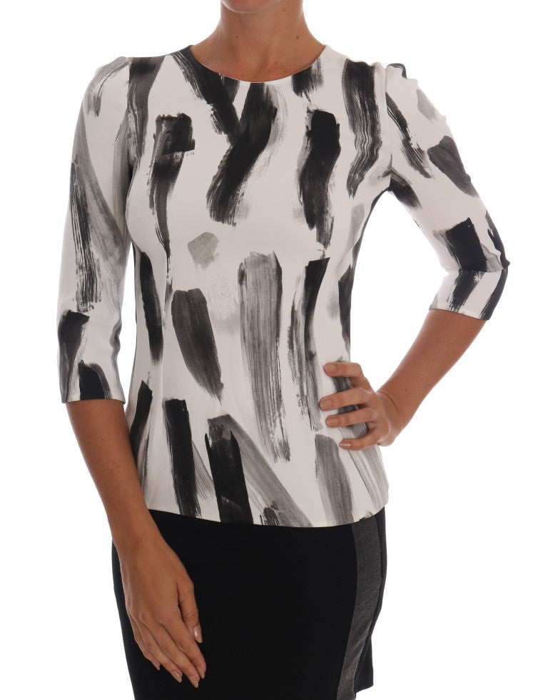 Wit zwart gestreepte blouse top met print
