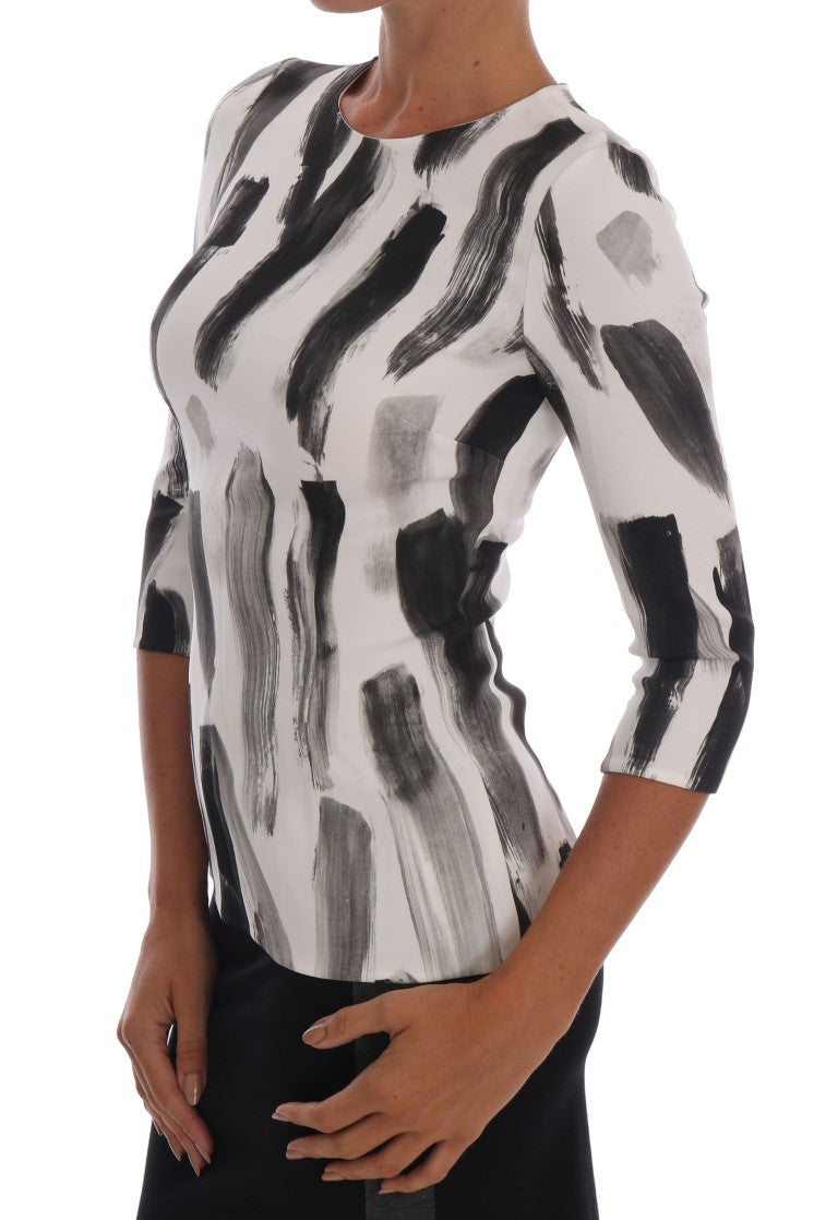Wit zwart gestreepte blouse top met print