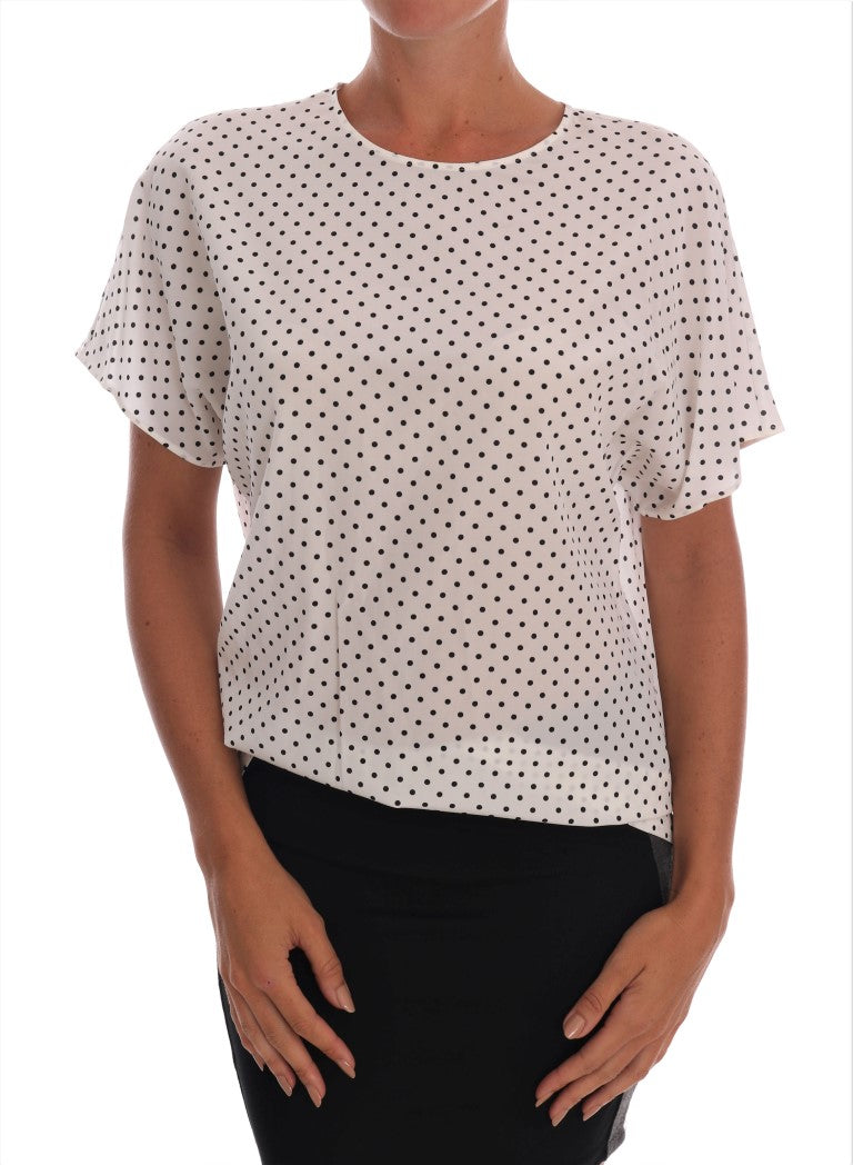 Witte zijden T-shirt top met stippen