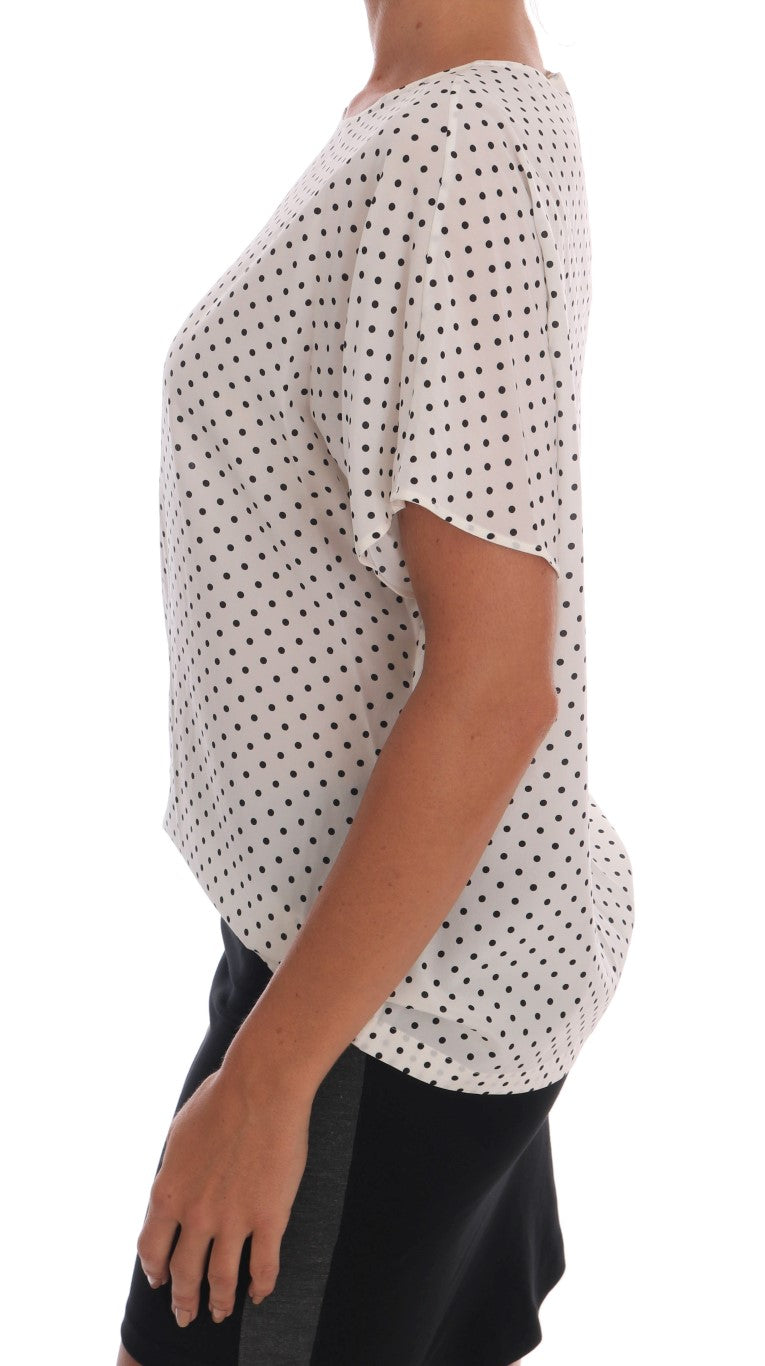 Witte zijden T-shirt top met stippen
