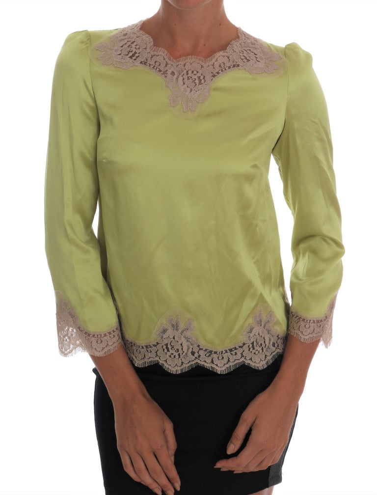 Groene zijden stretch blouse top
