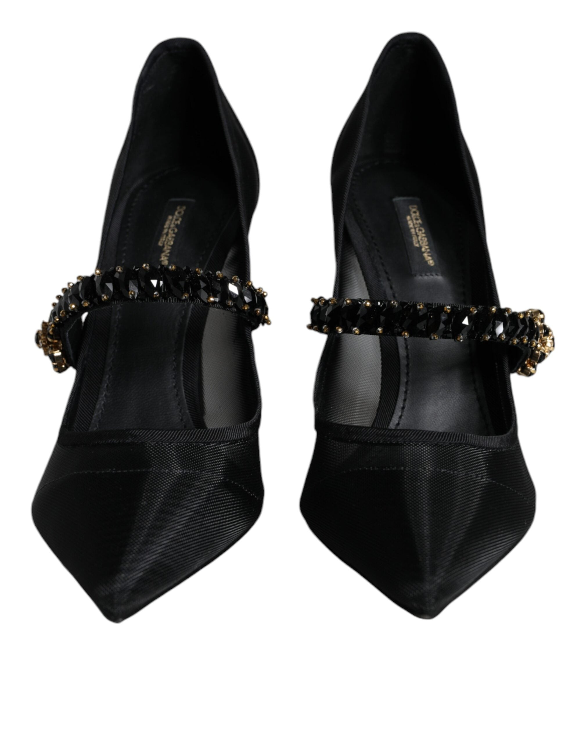Zwarte mesh Mary Jane kristallen hak pumps schoenen