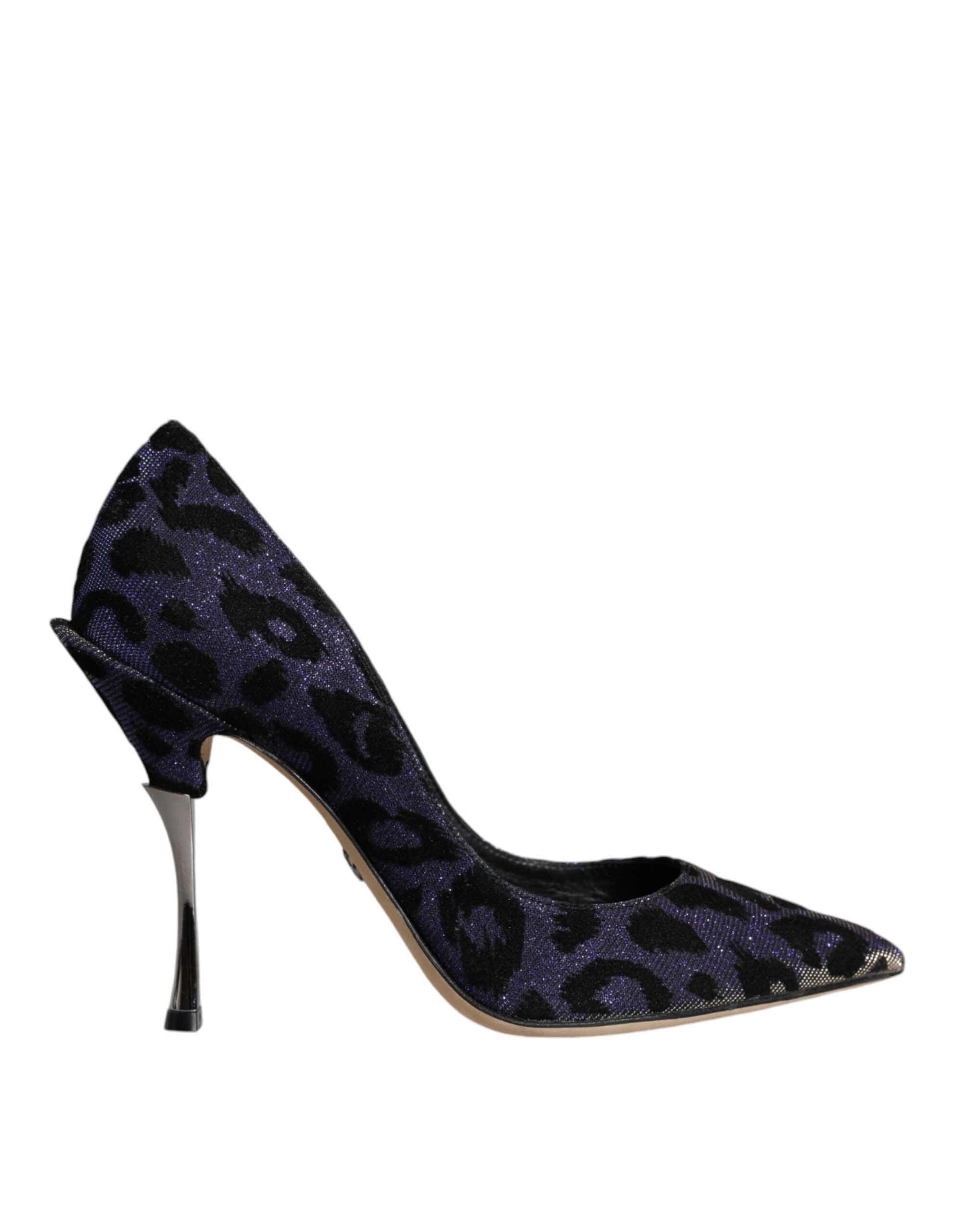 Violet Leopard Lurex Hoge Hakken Pumps Schoenen