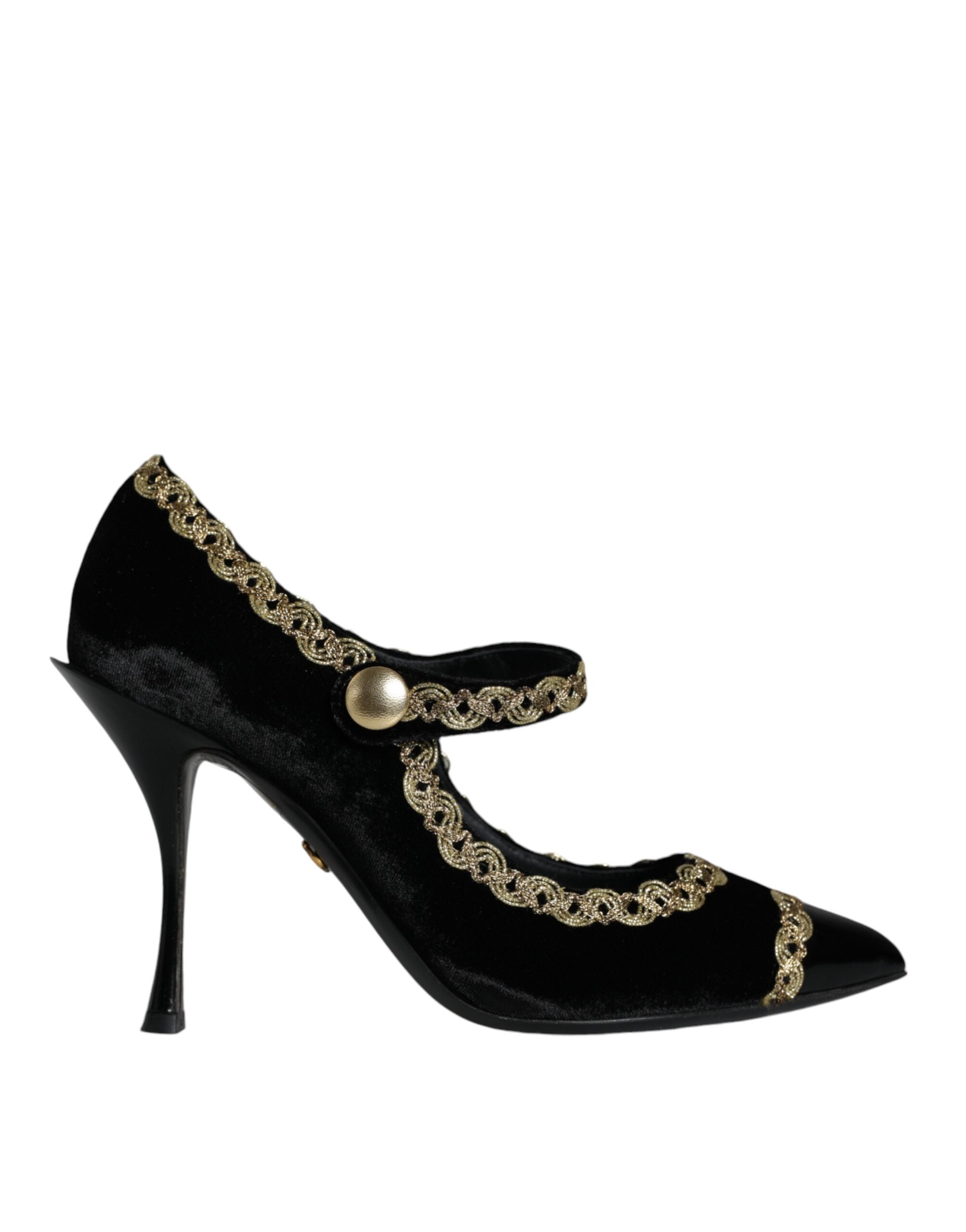 Zwarte Mary Janes fluwelen gouden pumps