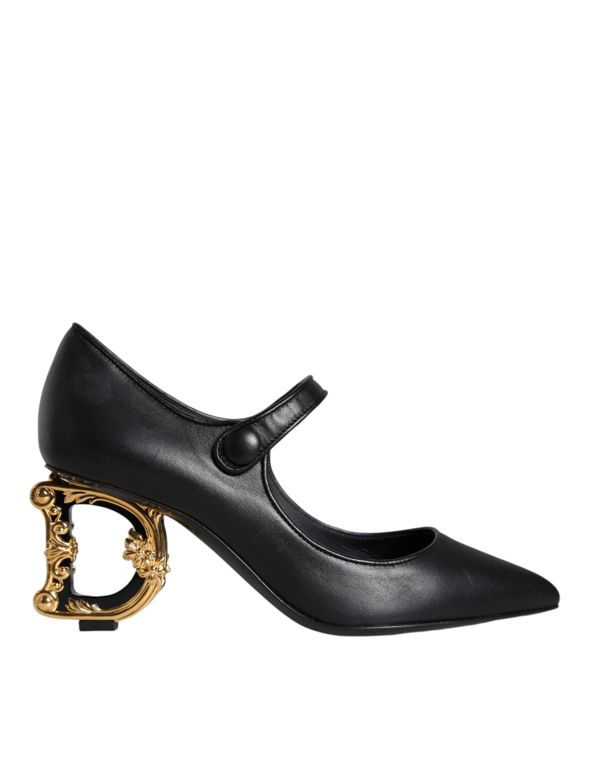 Zwarte leren Mary Janes pumps met logo