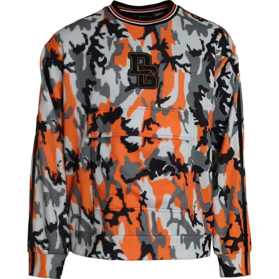 Veelkleurige camouflage ronde hals trui