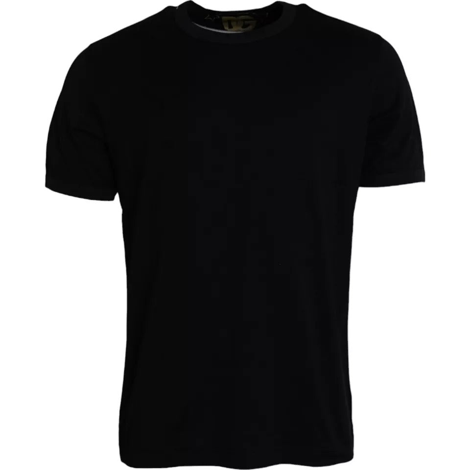 Zwart katoenen T-shirt met ronde hals en korte mouwen voor heren