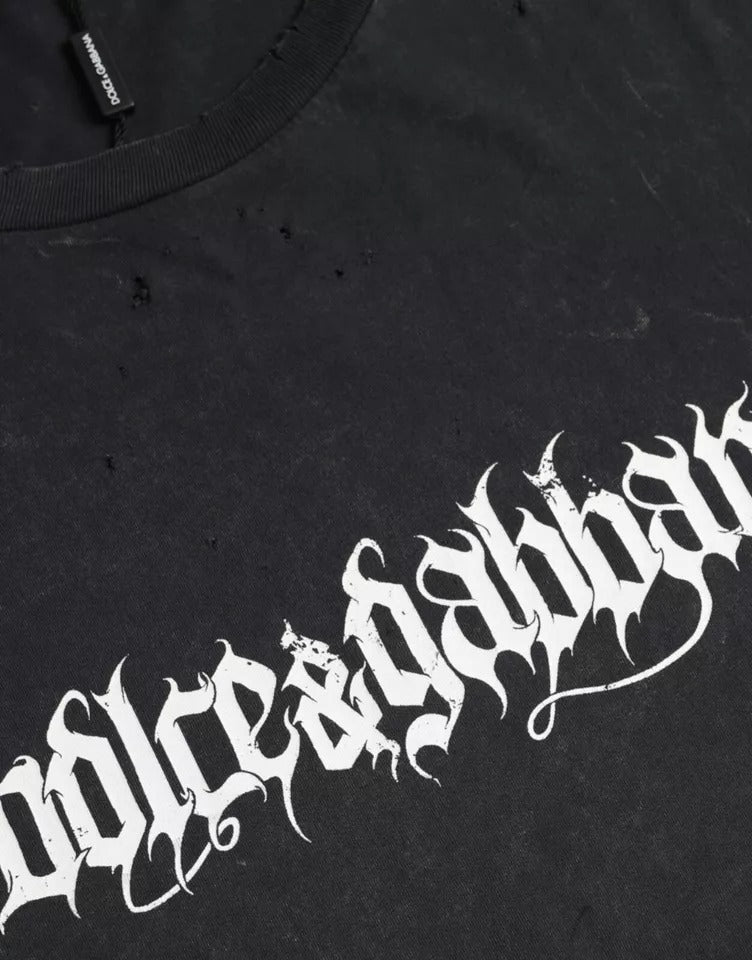 Zwart grafisch bedrukt katoenen T-shirt met korte mouwen