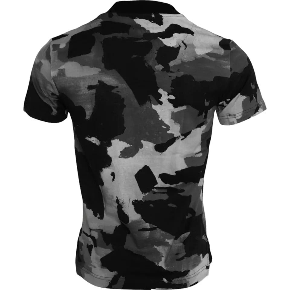 Veelkleurig camouflage katoenen T-shirt met ronde hals