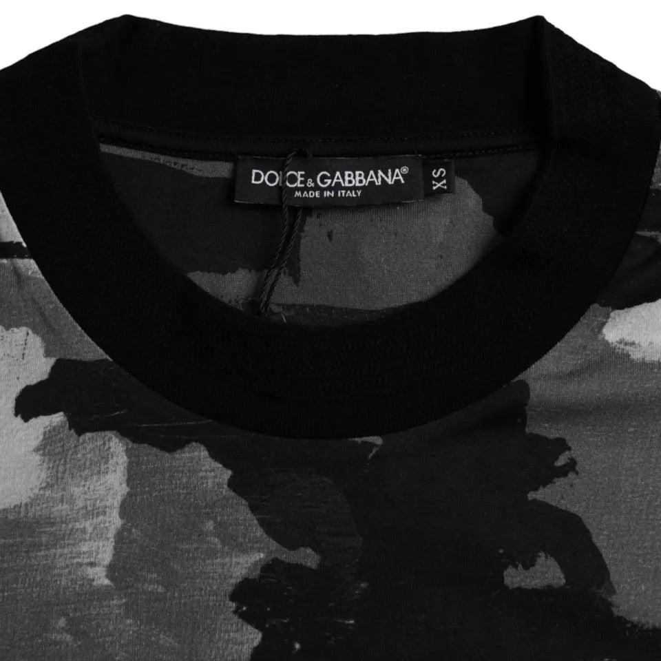 Veelkleurig camouflage katoenen T-shirt met ronde hals