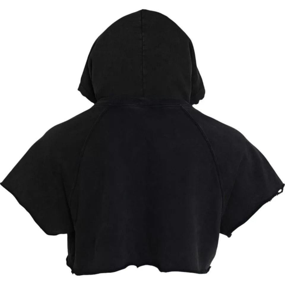 Zwart katoenen T-shirt met korte mouwen en capuchon