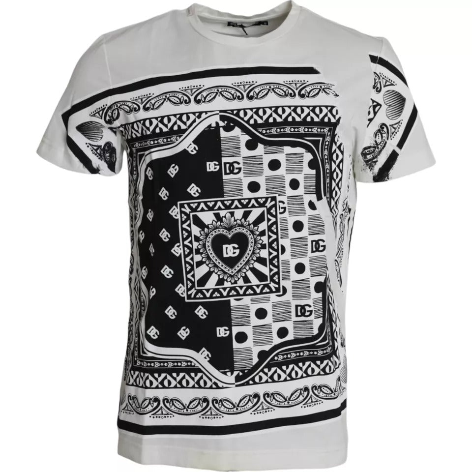 Wit Bandana Print Katoenen T-shirt met Korte Mouwen voor Heren