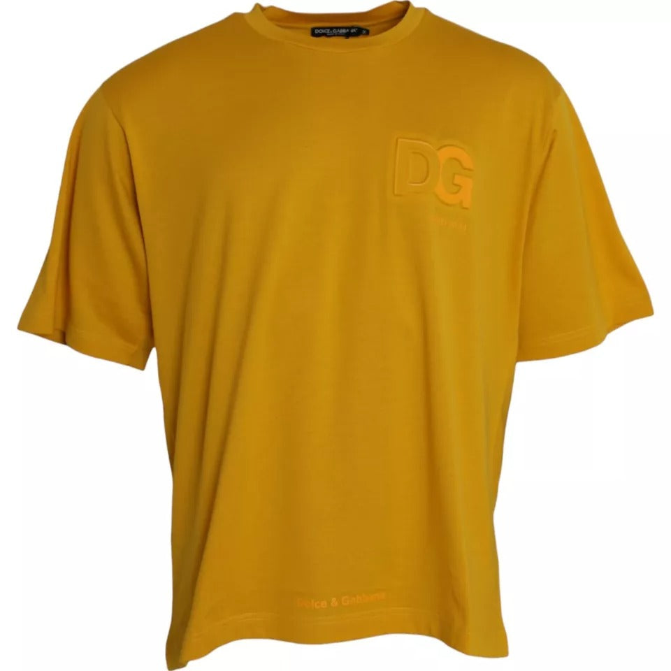 Donkergeel logo katoenen T-shirt met ronde hals