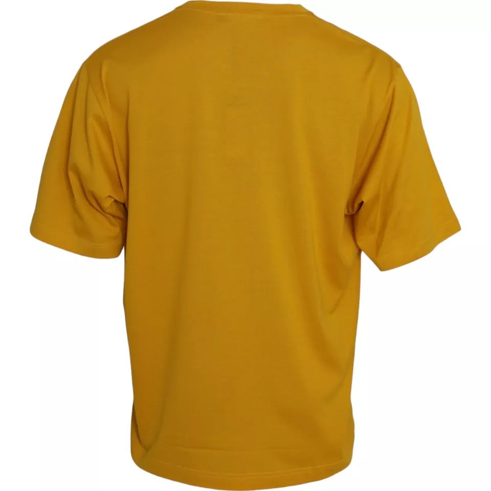 Donkergeel logo katoenen T-shirt met ronde hals