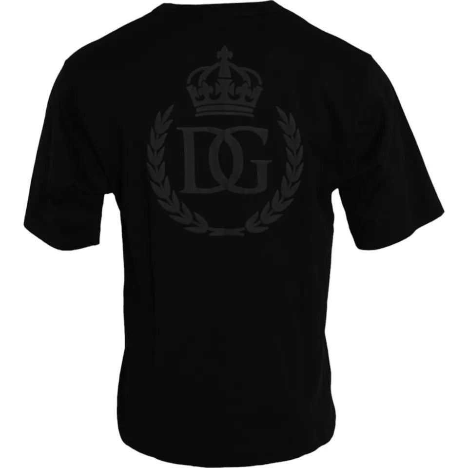 Zwart katoenen T-shirt met ronde hals en logo-reliëf