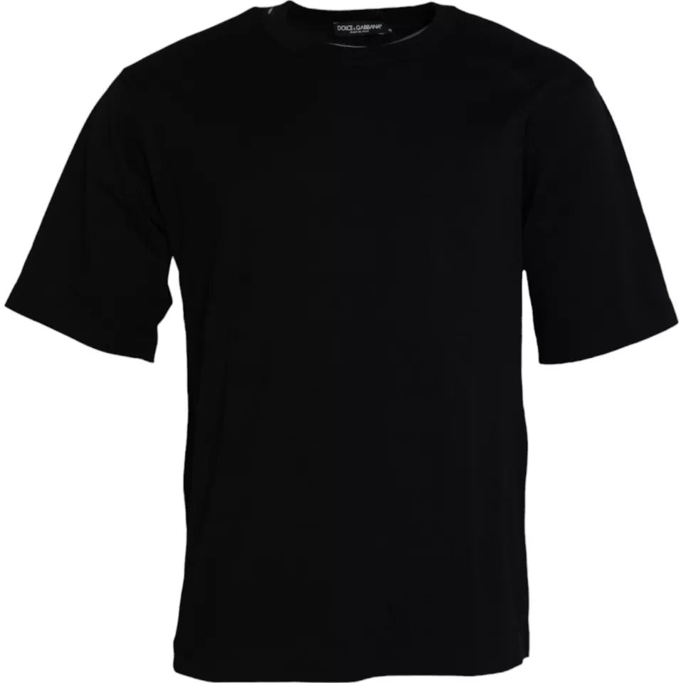 Zwart katoenen T-shirt met ronde hals en logo-reliëf