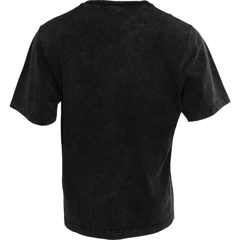 Zwart katoenen T-shirt met ronde hals en logoprint voor heren