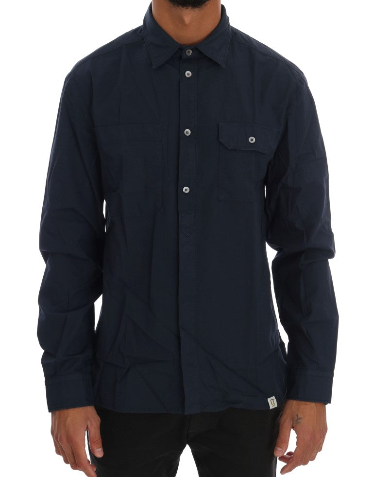 Blauw casual katoenen overhemd met lange mouwen