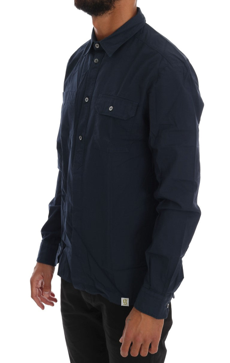 Blauw casual katoenen overhemd met lange mouwen