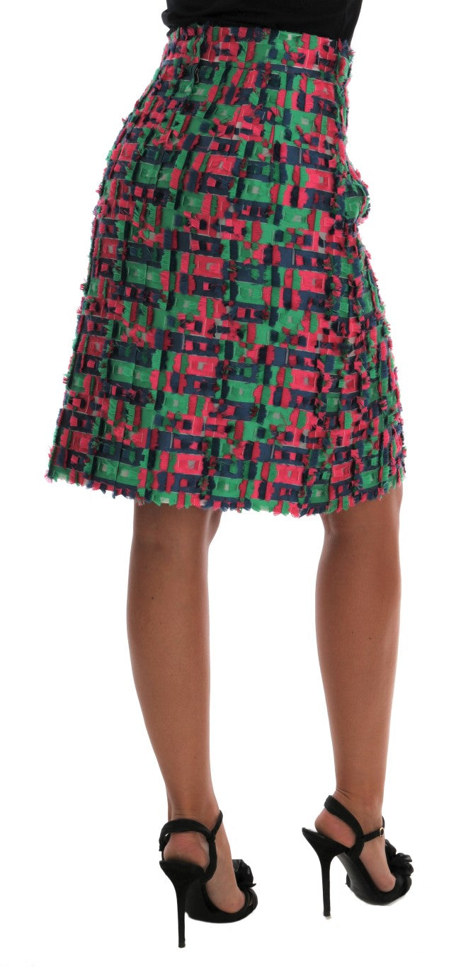 Roze groene jacquard kokerrok
