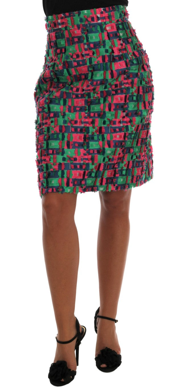 Roze groene jacquard kokerrok