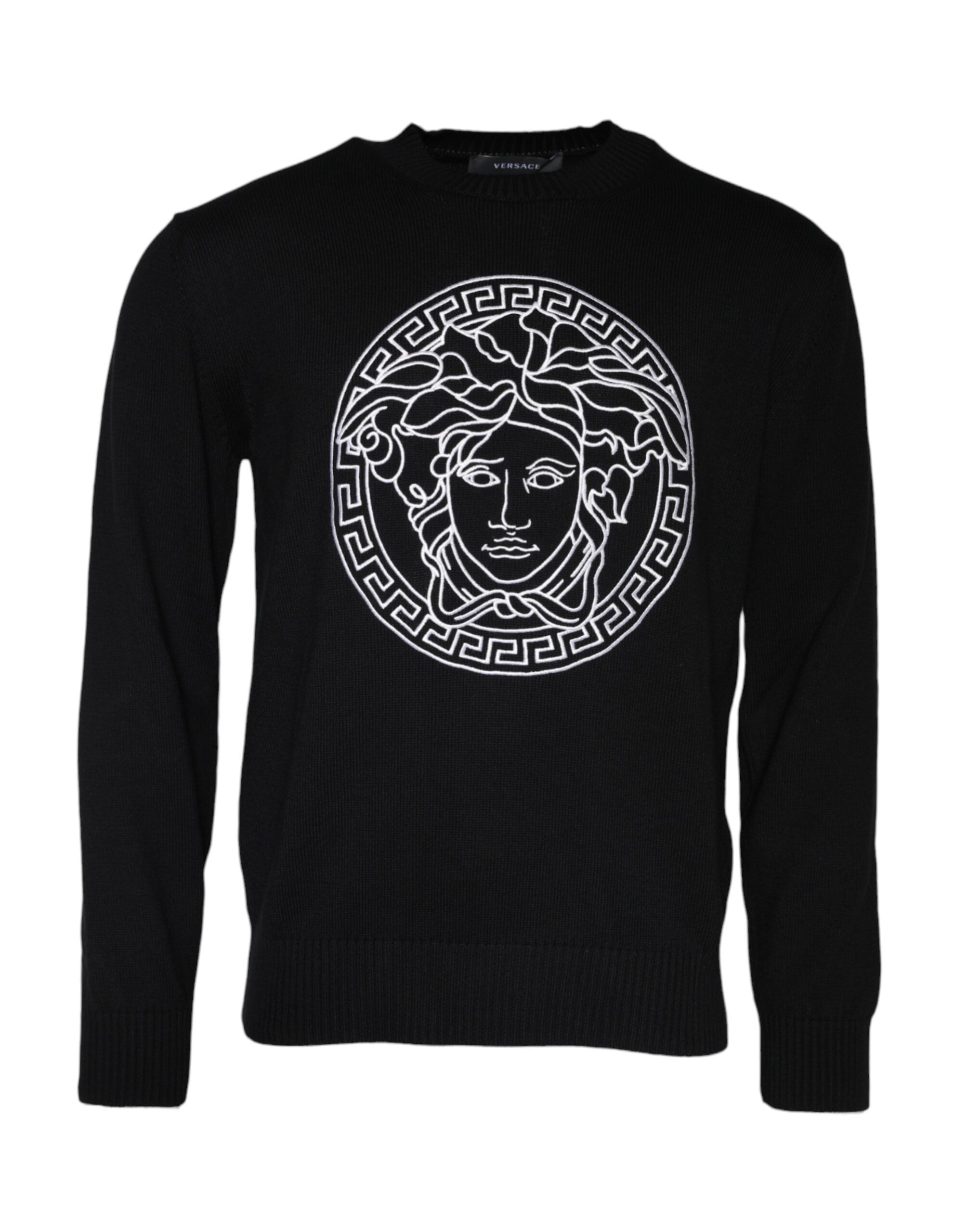 Zwarte Medusa borduurwerk ronde hals trui