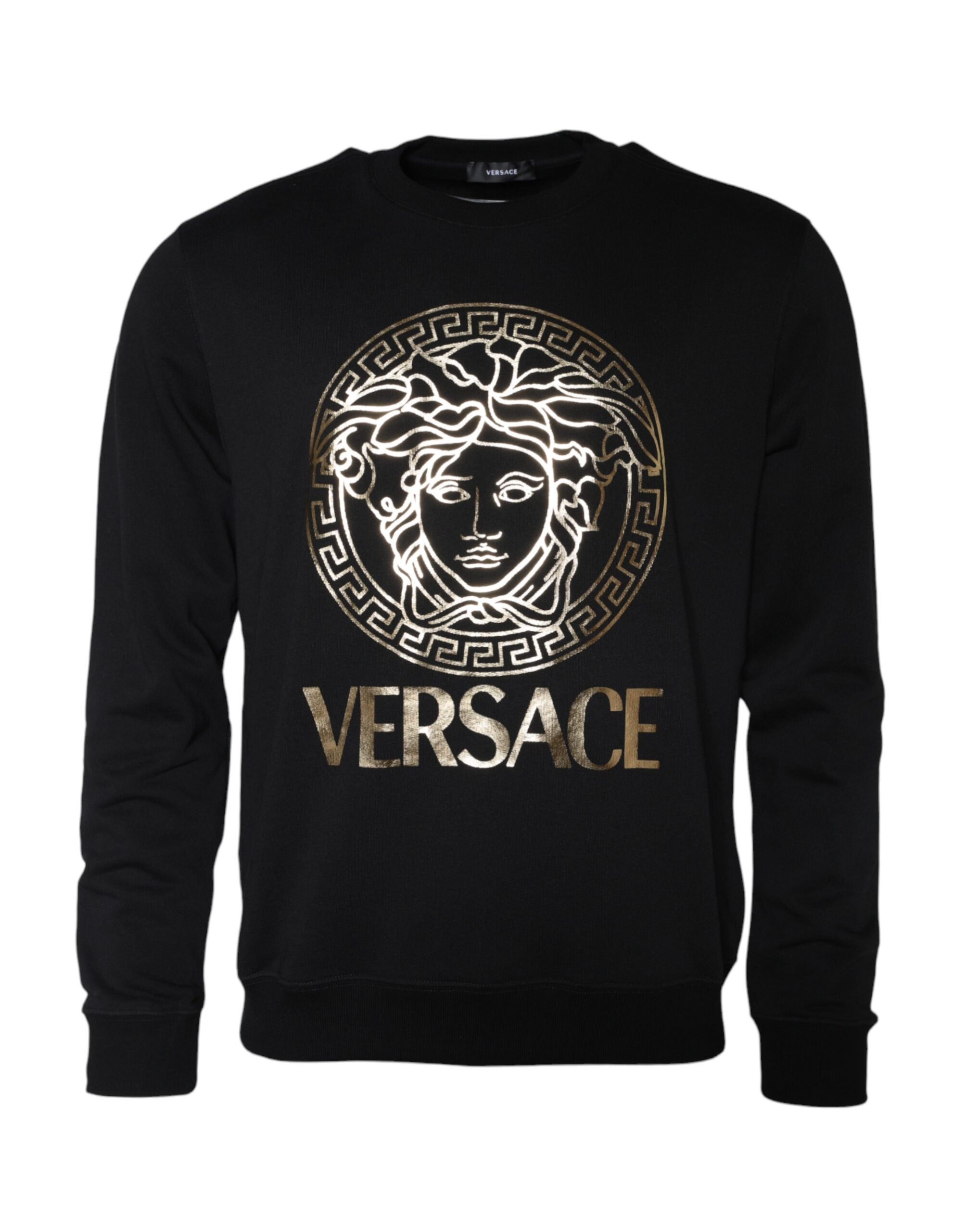 Zwarte Medusa Fleece Katoenen Sweatshirt Trui met Ronde Hals