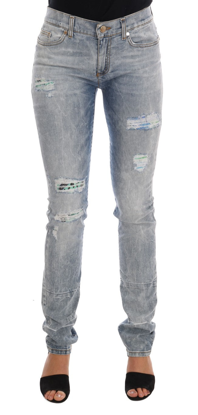 Blauwe gescheurde stretch slim fit jeans