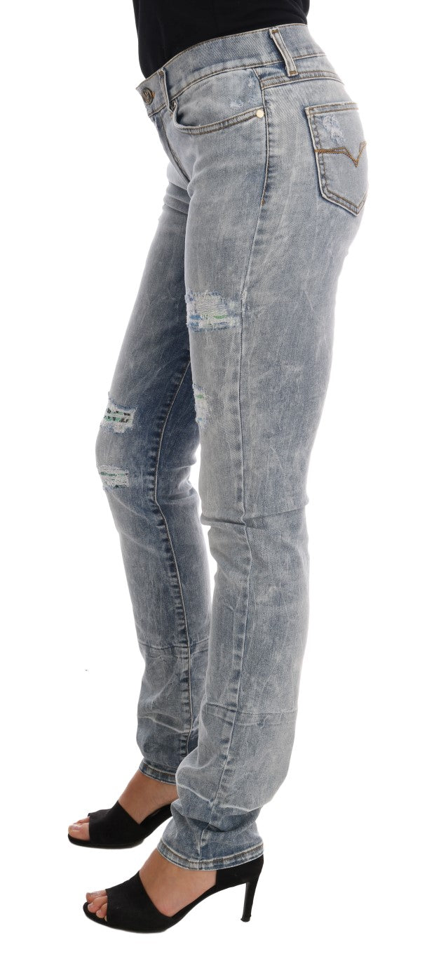 Blauwe gescheurde stretch slim fit jeans