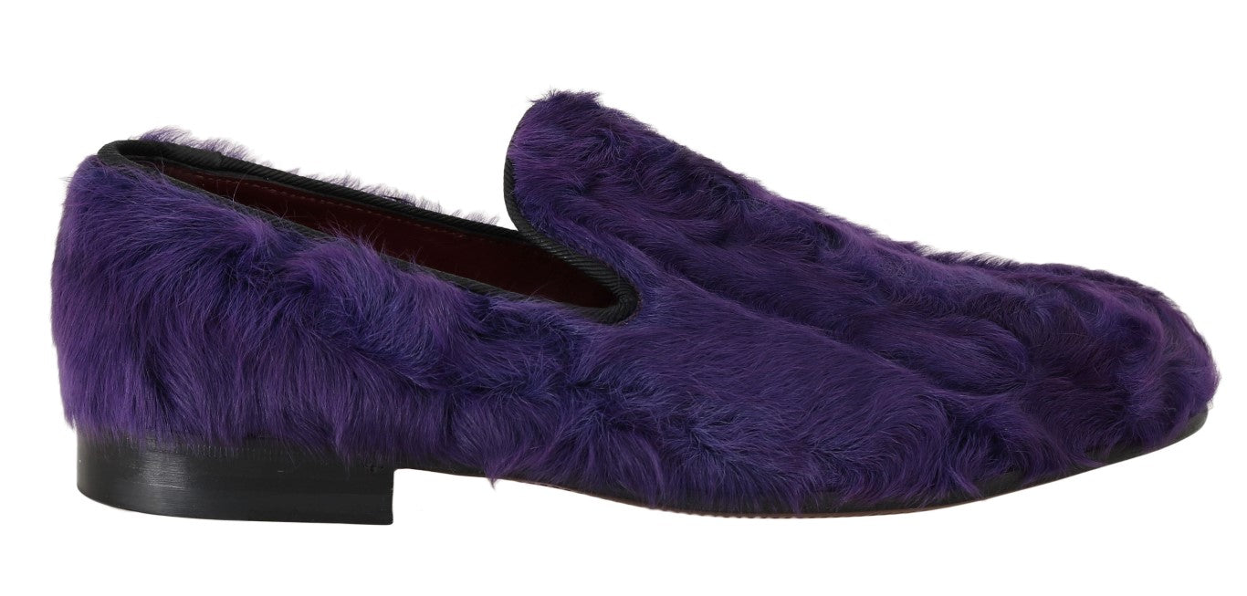 Paarse schapenbont leren loafers