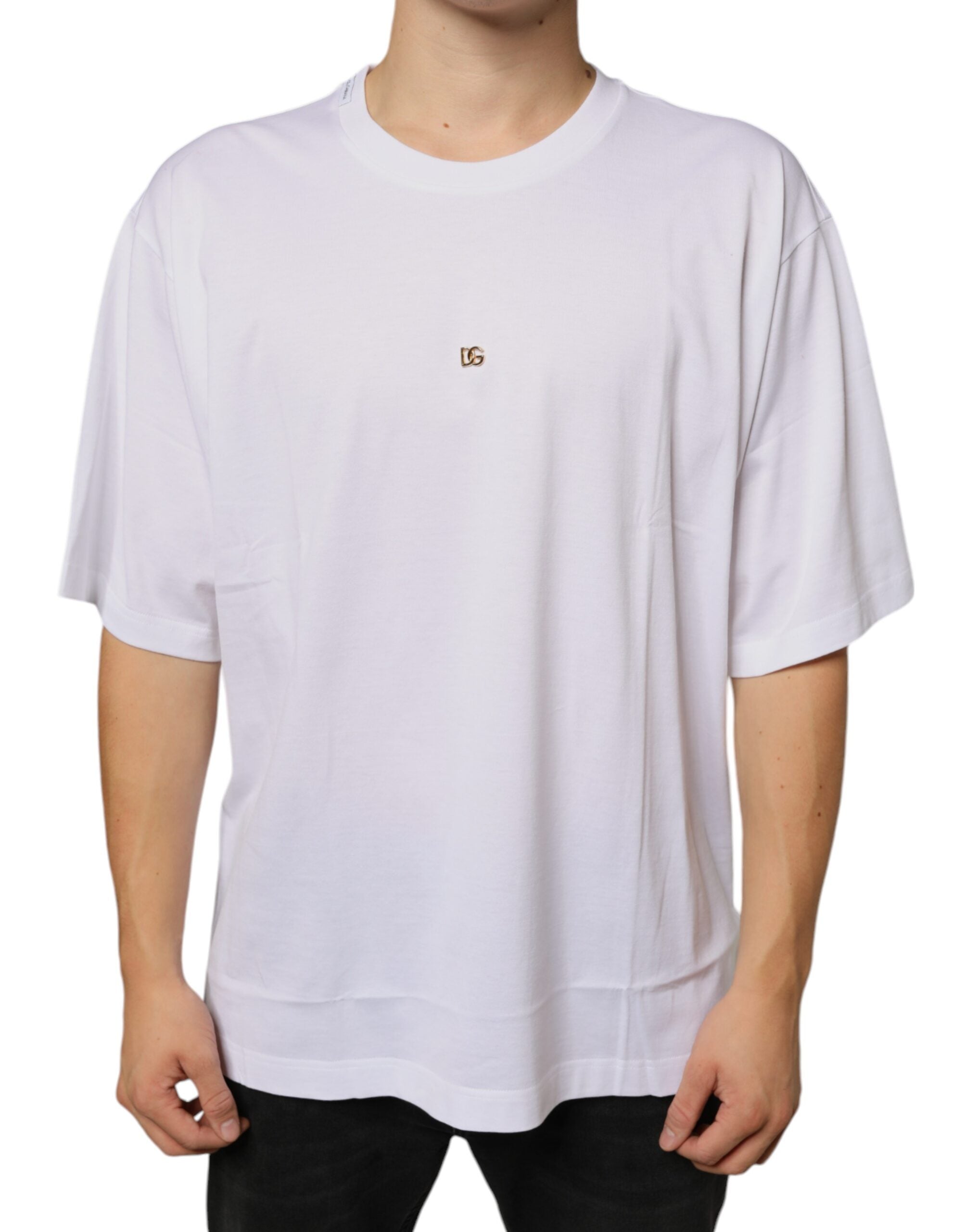 Wit metalen DG-logo katoenen T-shirt met korte mouwen