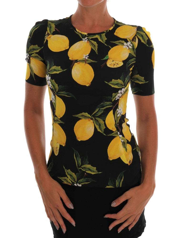 Veelkleurige citroen zijden stretch T-shirt