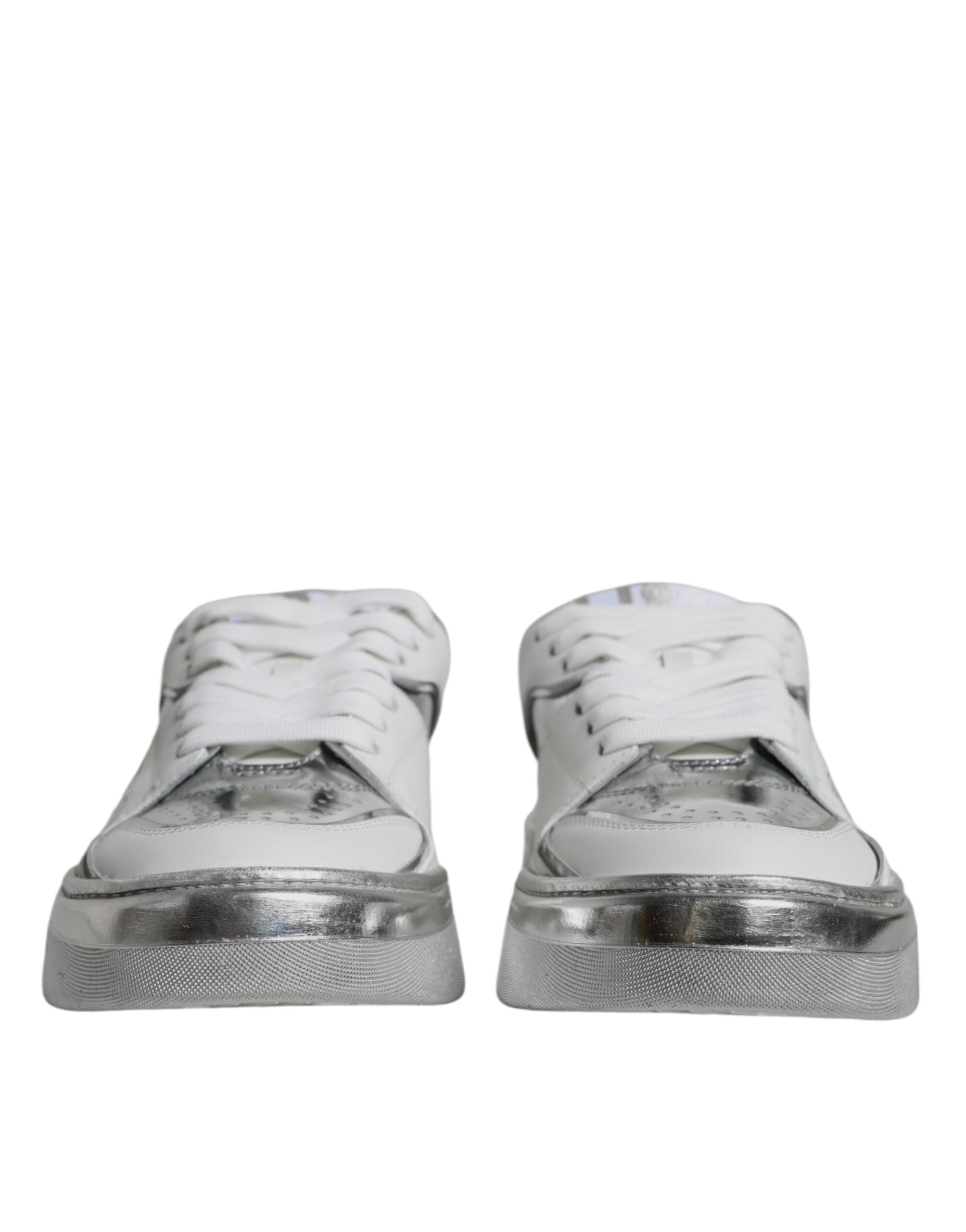 Witte zilveren leren lage sneakers