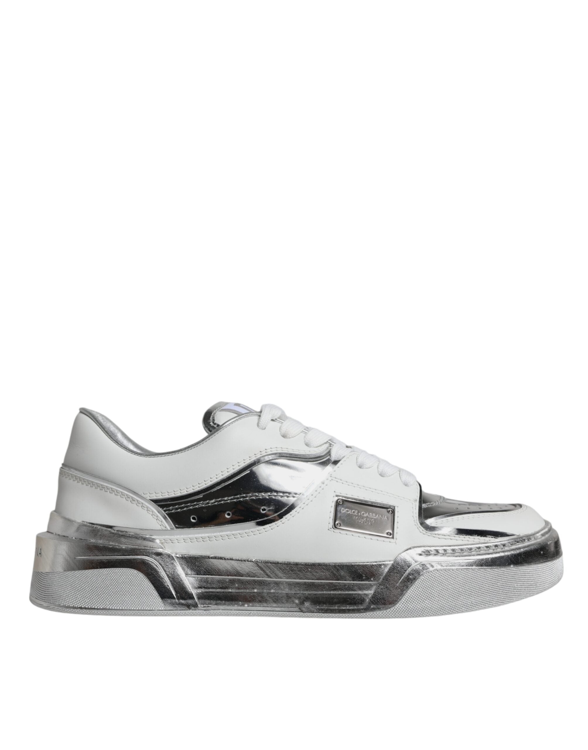 Witte zilveren leren lage sneakers