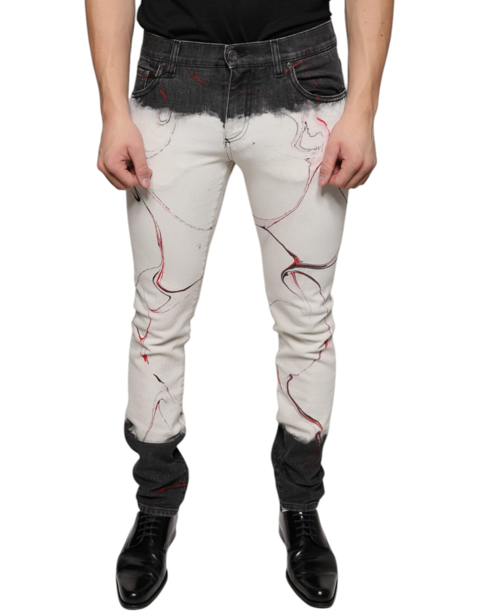 Zwart-wit bedrukte skinny heren denim jeans