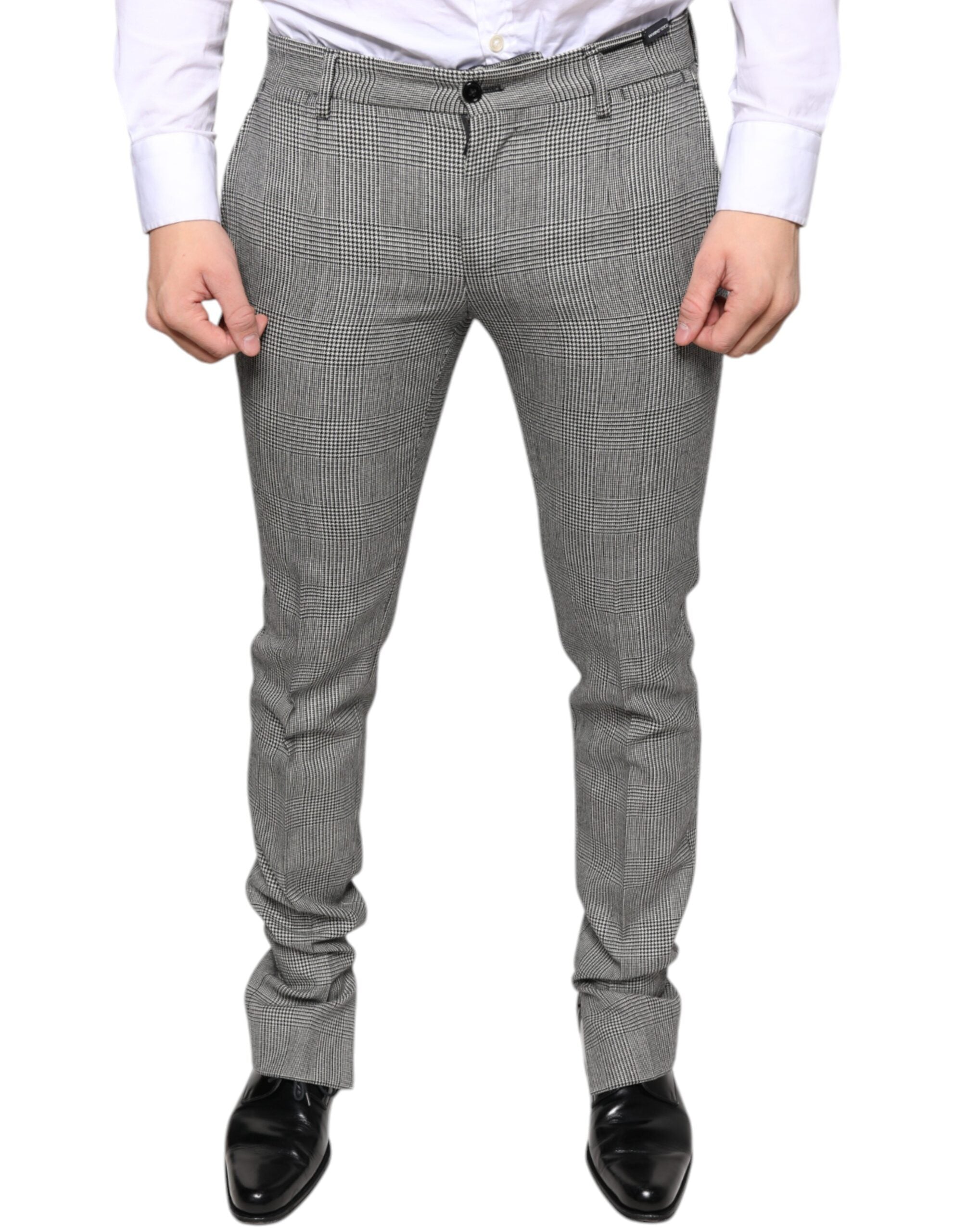 Grijze geruite tartan wollen skinny broek