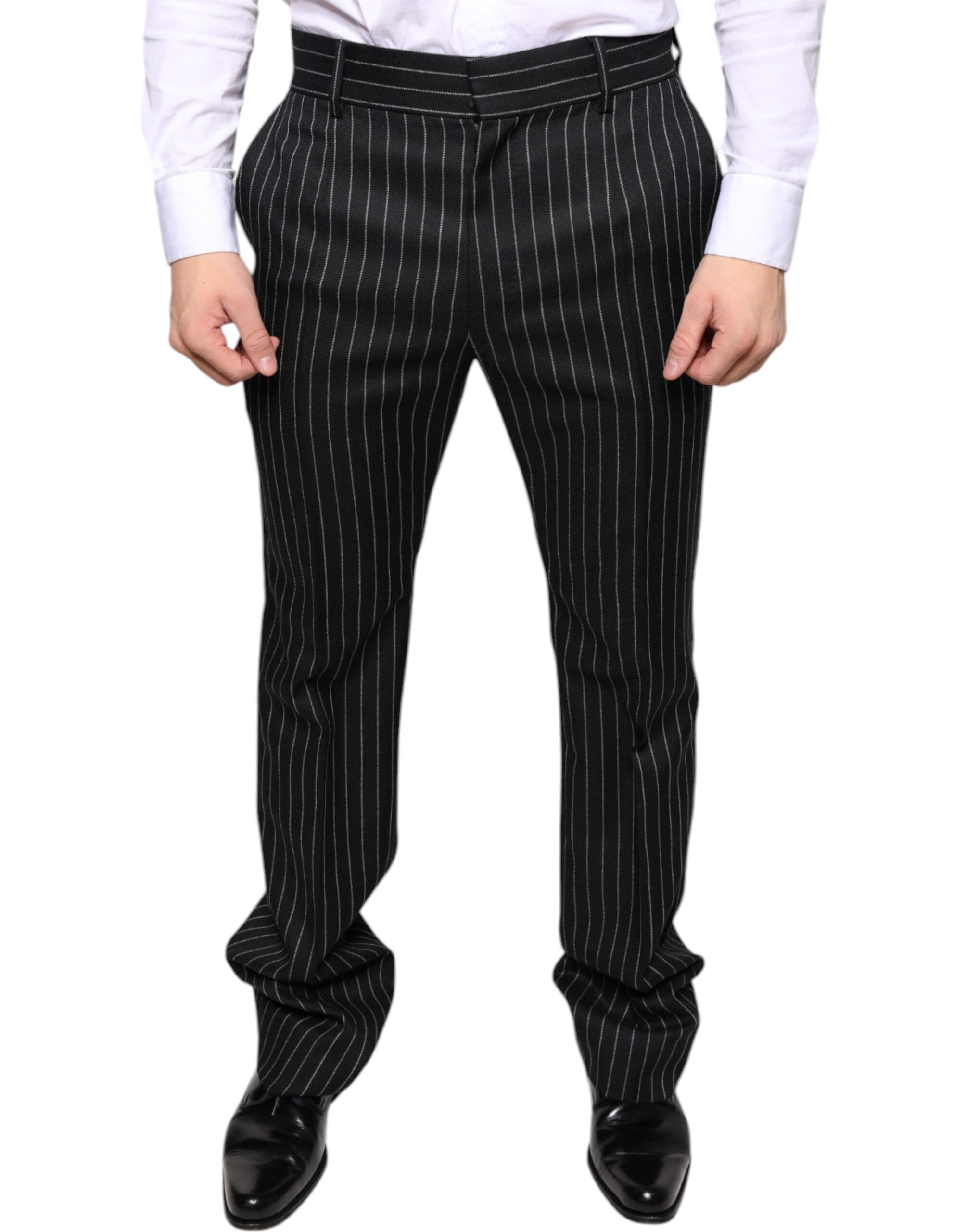 Zwarte gestreepte skinny herenbroek