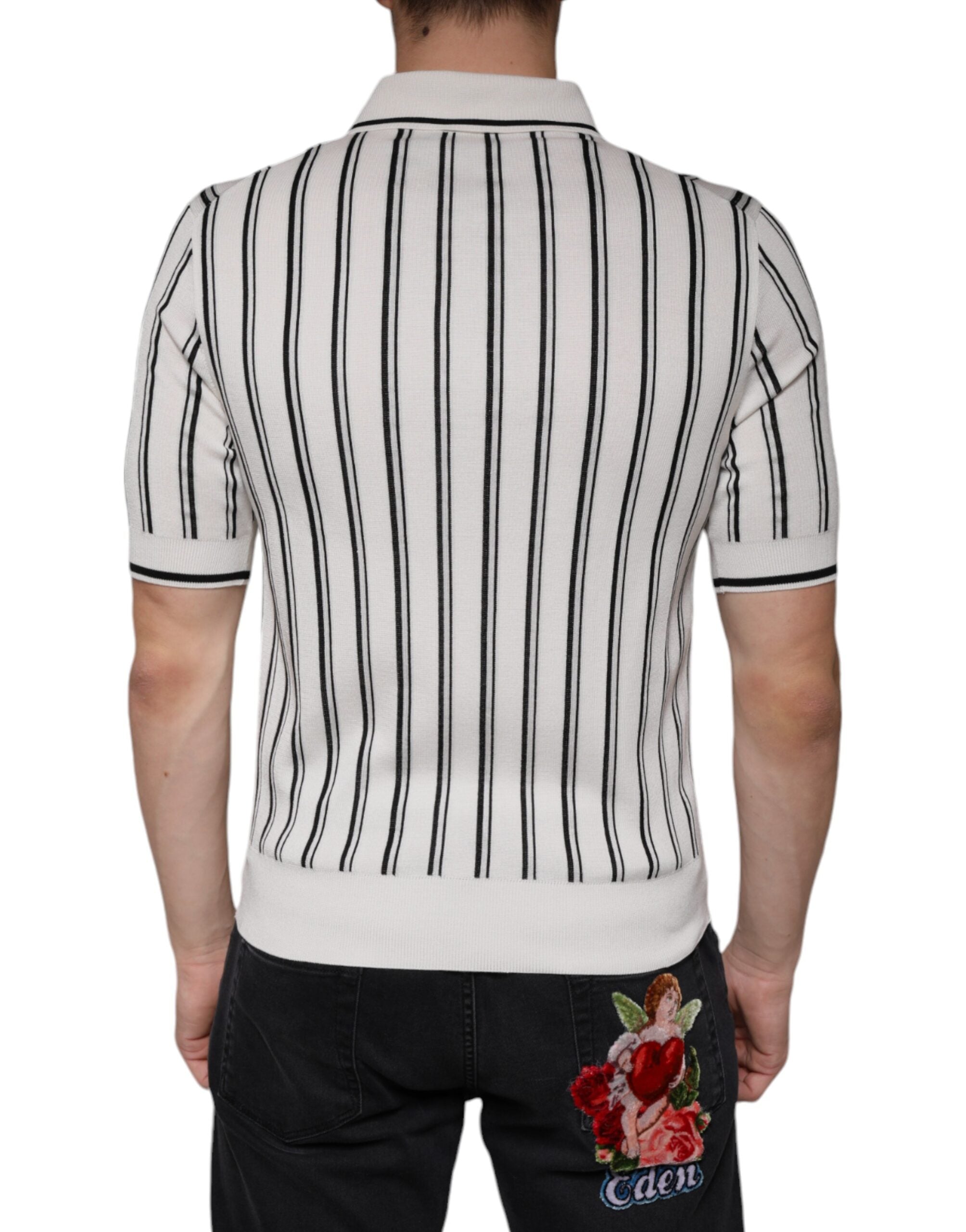Wit zwart gestreept poloshirt met korte mouwen